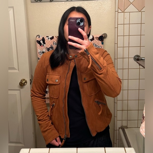 Free People Mia Brown Faux Suede Biker Jacket - S - Picture 8 of 8